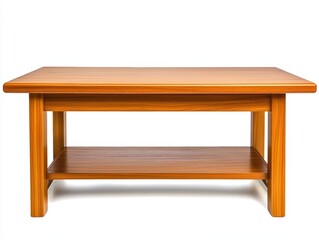 Poster - Elegant Wooden Coffee Table with Shelf in Warm Lighting Studio Shot on White Background Simple Design for Home Decor and Furniture Stock Photography