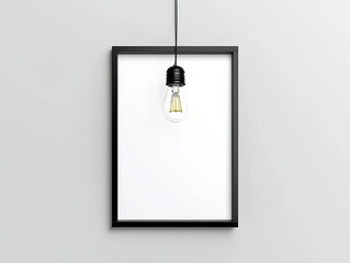 Aufkleber - Minimalist design featuring a black frame with a hanging lightbulb on a white wall modern mockup