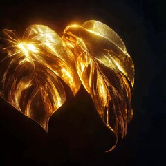 Aufkleber - Glimmering golden monstera leaves against a dark backdrop creating a luxurious ambiance with a macro lens capturing the intricate details and metallic texture