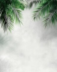 Poster - Verdant Palm Fronds Against a Soft Hazy Backdrop Evoking Tropical Serenity and Calmness Ideal for Summer Designs and Relaxing Vacation Moods