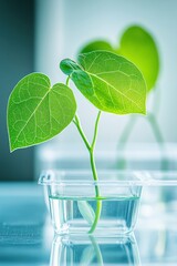 Poster - Vibrant sprout in clear water showcasing nature's resilience and the beauty of new life with bright light and a clean background emphasizing growth