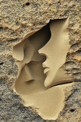 Leinwandbilder - Serene sand sculpture depicting a human profile against a textured rock background artistic formation natural light smooth surface geological wonder