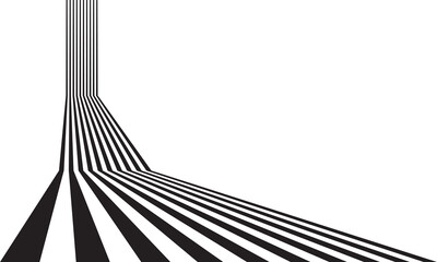Aufkleber - Black lines rise up to horizon  with perspective. Optical illusion effect with black lines over white background.