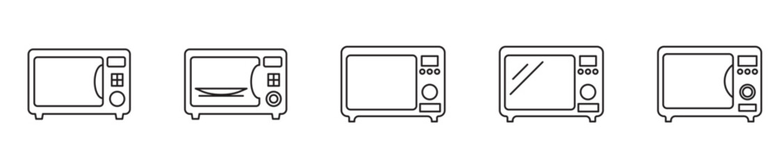 Microwave linear icons set isolated on transparent background. Editable stroke. Thin line microwave oven icon from kitchen collection. 