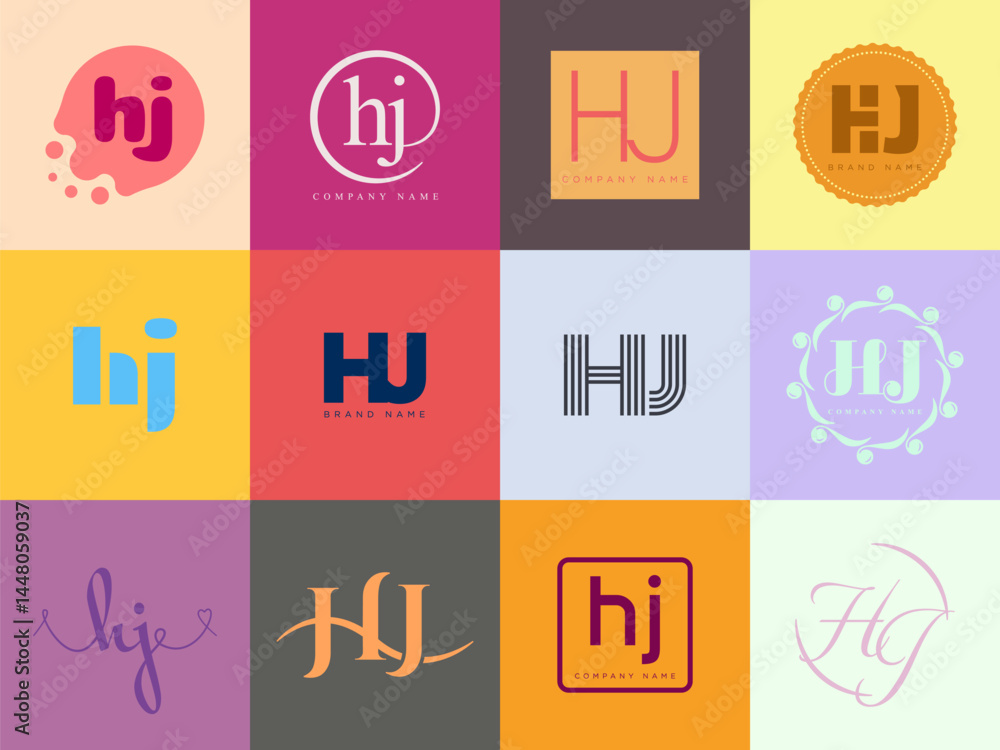 HJ logo company template. Letter h and j logotype. Set different ...