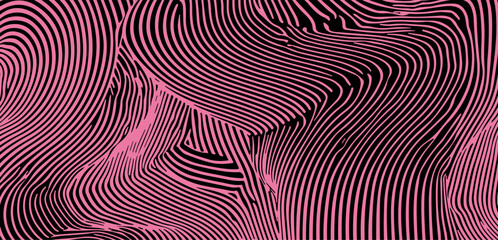 Fototapete - Abstract vector illustration with wavy, curved pink and black lines forming a dynamic, fluid pattern. The design creates a hypnotic, optical illusion effect, ideal for modern digital print.