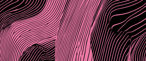 Fototapete - Abstract vector illustration with wavy, curved pink and black lines forming a dynamic, fluid pattern. The design creates a hypnotic, optical illusion effect, ideal for modern digital print.