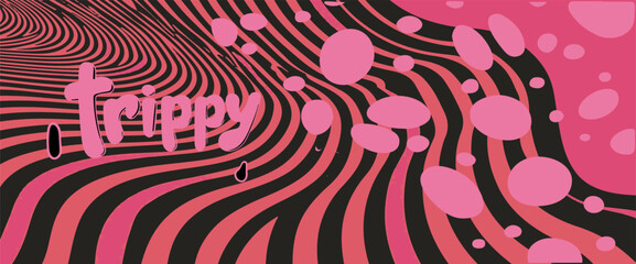 Fototapete - Abstract vector illustration with wavy, curved pink and black lines forming a dynamic, fluid pattern. The design creates a hypnotic, optical illusion effect, ideal for modern digital print.