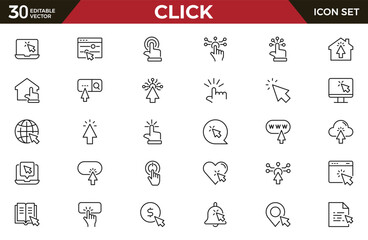 click outline icon set. cursor, finger, hand, mouse, pointer and more. outline vector icon in linear