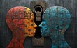 © Itsaree  - Two puzzle heads facing, separated by a lock. Concept of connection and relationship.