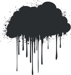 Wall Mural - black dripping paint cloud silhouette with splattered ink spots on white background