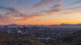 Tucson Skyline Showing the Downtown of Tucson after Sunset from Sentinel Peak Park, Tucson Arizona, USA