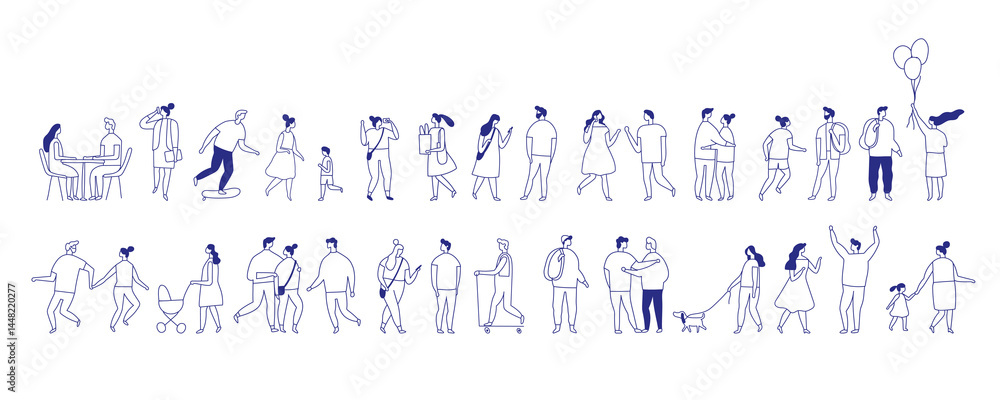 Background stylized people silhouette line vector set isolated on white ...