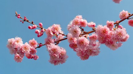 Wall Mural - delicate cherry blossom branch against clear blue sky background