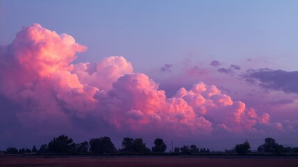 Wall Mural - soft pink clouds at dusk over calm landscape in tranquil setting