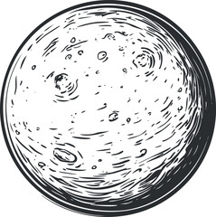 Wall Mural - black and white sketch illustration of the moon showing craters and lunar surface texture