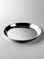 Poster - Elegant silver serving tray on a clean white background studio shot showcasing modern design and smooth reflective surface for culinary presentation