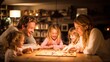 © Rasyid - Family spending tech-free evening together playing board games in cozy living room perfect for parenting, bonding, and digital detox themes