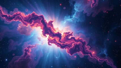 a vibrant nebula bursts with cosmic energy illuminating the dark expanse of space with swirling purp