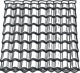 Black and white line art illustration of a roof with wavy roof tiles showing pattern and structure