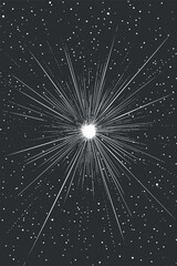 Wall Mural - bright white starburst with radiating light rays and scattered particles on dark space background