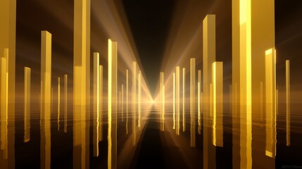 Advanced City in Gold Hues with Neon Towers and a Geometric Layout ,fantasy World, Fantasy Landscape