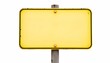 © Husen - Yellow rectangular sign, blank, metal post, minimalist road sign, highway marker, empty warning sign, bright yellow background, simple design, outdoor signage, isolated on white, reflective surface