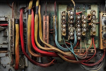 Wall Mural - Intricate Aged Electronics: A Close-Up View of a Vintage Circuit Board