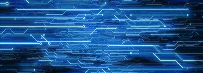 Wall Mural - blue circuit board background depicting hi-tech digital data connections and electronic design for m