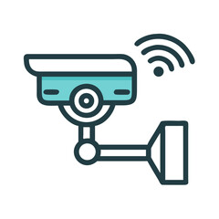 Leinwandbilder - AI-Powered Surveillance Camera with Signal Icon Representing Intelligent Security and Monitoring