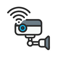 Leinwandbilder - AI-Powered Surveillance Camera with Signal Icon Representing Intelligent Security and Monitoring