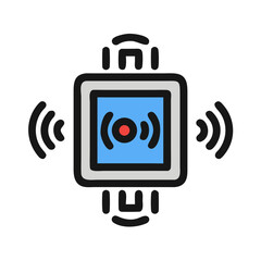 Poster - AI Sensor Module with Signal Waves Icon Representing Smart Detection and Communication