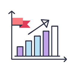 Aufkleber - Bar Chart with Arrow and Flag Icon Representing Business Growth and Strategic Planning