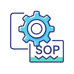 Poster - Gear with SOP Label Icon Representing Process Standardization and Operational Procedures