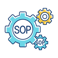 Poster - Gear with SOP Label Icon Representing Process Standardization and Operational Procedures