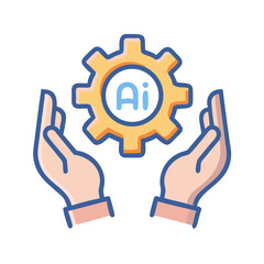 Poster - Hands Holding Gear Icon Representing AI Support System and Intelligent Technology Infrastructure