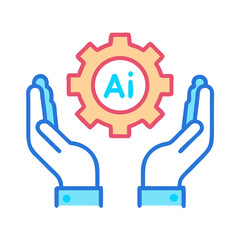 Poster - Hands Holding Gear Icon Representing AI Support System and Intelligent Technology Infrastructure