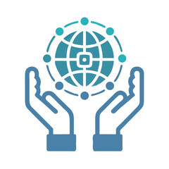 Fototapete - Hands Holding Globe Icon Representing Global AI Responsibility and Ethical Technology