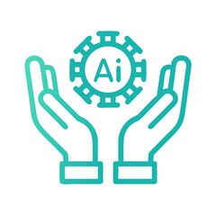 Leinwandbilder - Hands Holding Power Symbol Icon Representing AI Support and Technological Assistance