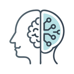Fototapete - Human Head with Half-Shaded Brain Icon Representing Cognitive Function and Artificial Intelligence