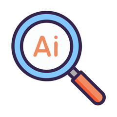 Fototapete - Magnifying Glass with AI Label Icon Representing Artificial Intelligence Search and Data Analysis