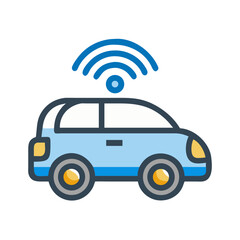 Leinwandbilder - Smart Car with Signal Waves Icon Representing Autonomous Driving and Vehicle Connectivity

