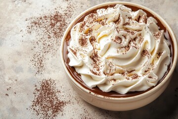 Aufkleber - Delicious chocolate pudding topped with light and fluffy whipped cream. A sweet treat, perfect for any occasion, garnished with cocoa powder.
