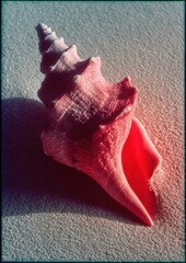 Aufkleber - Nostalgic Texture Revival Risograph-Inspired Crimson Conch Shell with Post-Digital Aesthetic - Immersive Coastal Minimalism for Creative Branding