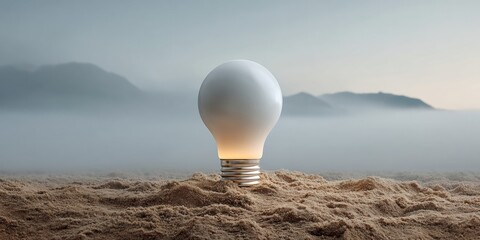 Fototapete - Eco-Innovative Luminescence Circular Economy Light Bulb Emerging from Terrain - Sustainable Energy Transformation and Resource Optimization Visualization