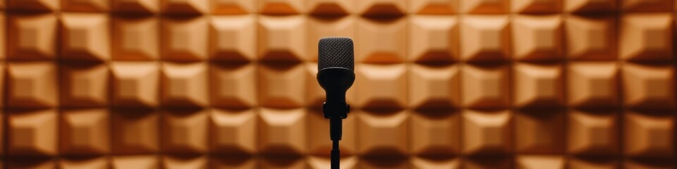Leinwandbilder - Sonic Precision Minimalist Black Broadcast Microphone on Textured Acoustic Panel - Next-Gen Audio Production and Professional Sound Design Essentials