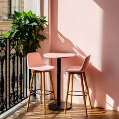 Poster - Millennial Pink Parisian Balcony Oasis Minimalist Urban Living Design with Biophilic Wellness Aesthetic for Modern Remote Work and Lifestyle Inspiration