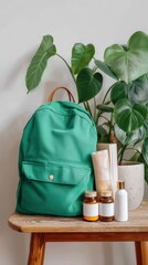 Poster - Urban Wellness Essentials Minimalist Teal Backpack and Holistic Self-Care Collection - Sustainable Lifestyle for Mindful Millennials