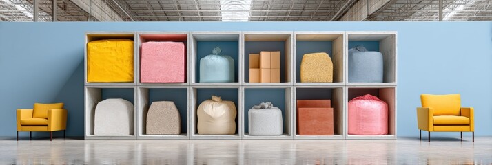 Poster - Modular Workspace Optimization Minimalist Storage Solutions with Color-Coded Cubby Design - Innovative Office Organization Meets Aesthetic Functionality