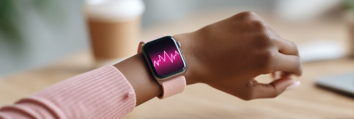 Aufkleber - Mindful Tech Wellness Gen Z Professionals Smartwatch Tracking Breath Performance in Minimalist Workspace - Holistic Productivity and Mental Health Innovation